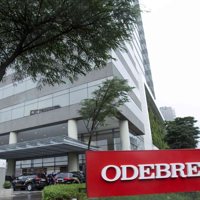 Federal police cars are parked in front of the headquarters of Odebrecht, a large private Brazilian construction firm, in Sao Paulo