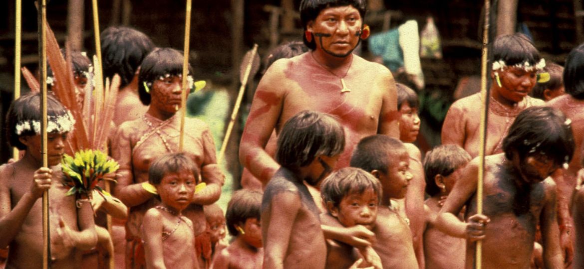 Davi Yanomami with Yanomami children,  Brazil