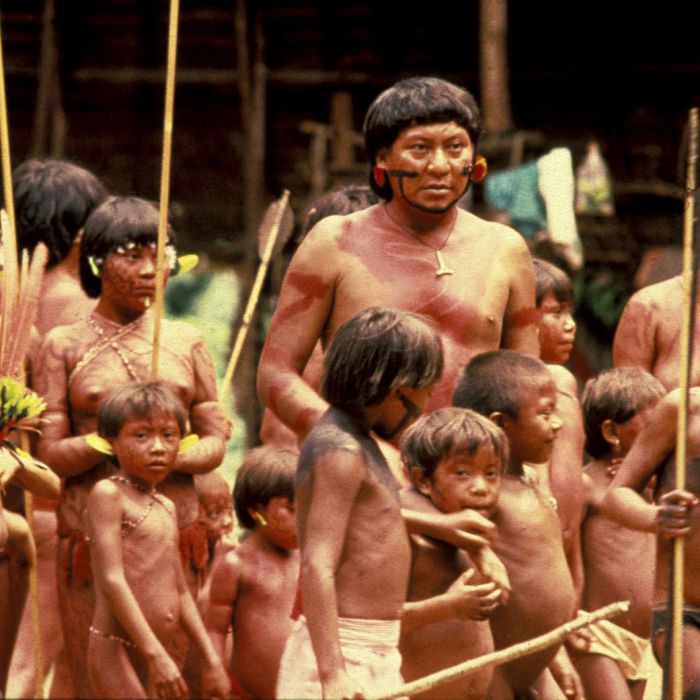 Davi Yanomami with Yanomami children, Brazil