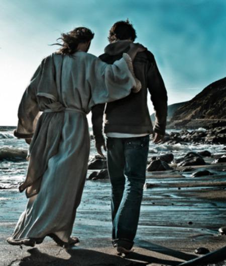 walking with Jesus on Beach