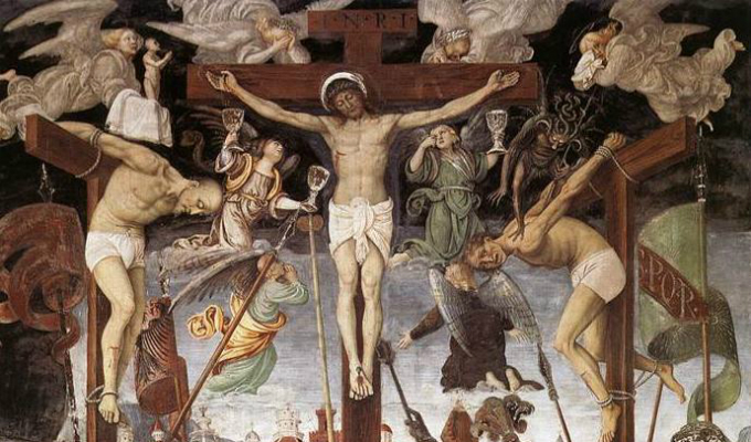 Crucifixion de Gaudenzio Ferrari (fragmento) pintada en 1513 en la Iglesia de Santa Maria della-Grazie Varallo Italia